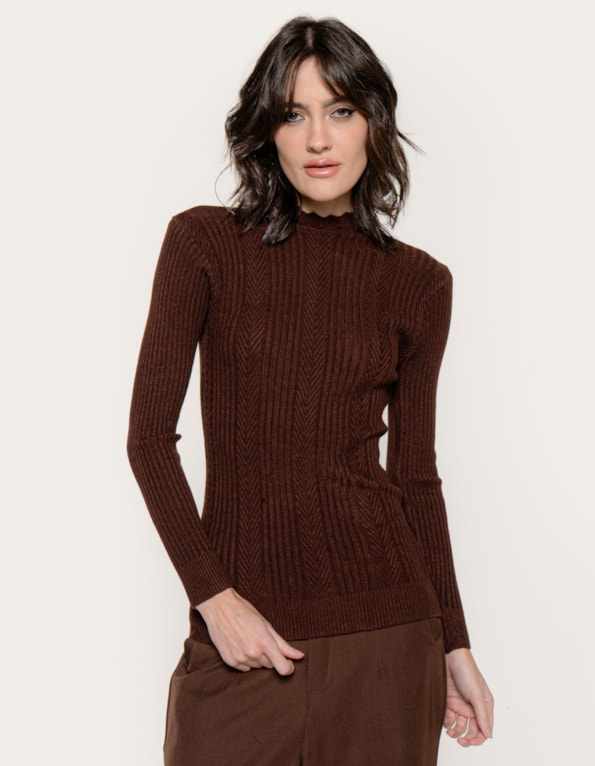 Cacharrel tricot chevron Marrom escuro