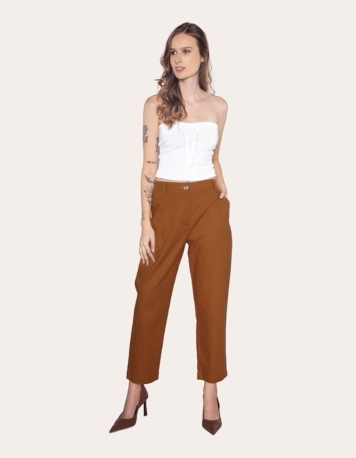 Calça alfaiataria linho Caramelo