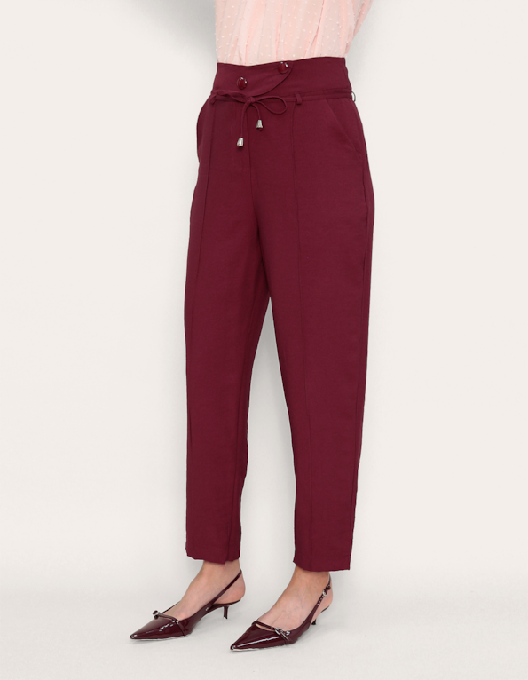 Calça alfaiataria reta botões com faixa Vermelho escuro