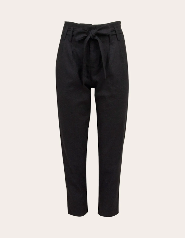 Calça cintura alta linho com faixa Preto