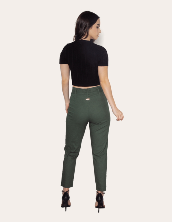 Calça cintura alta linho com faixa Verde militar