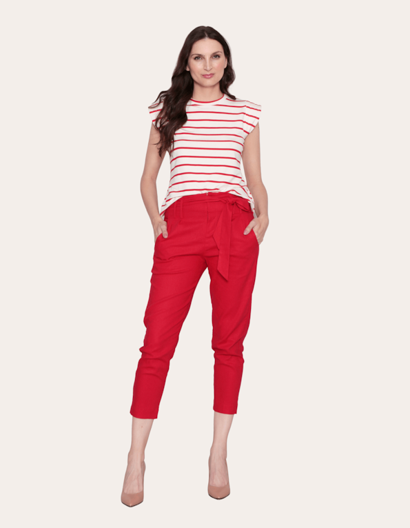 Calça cintura alta linho com faixa Vermelho