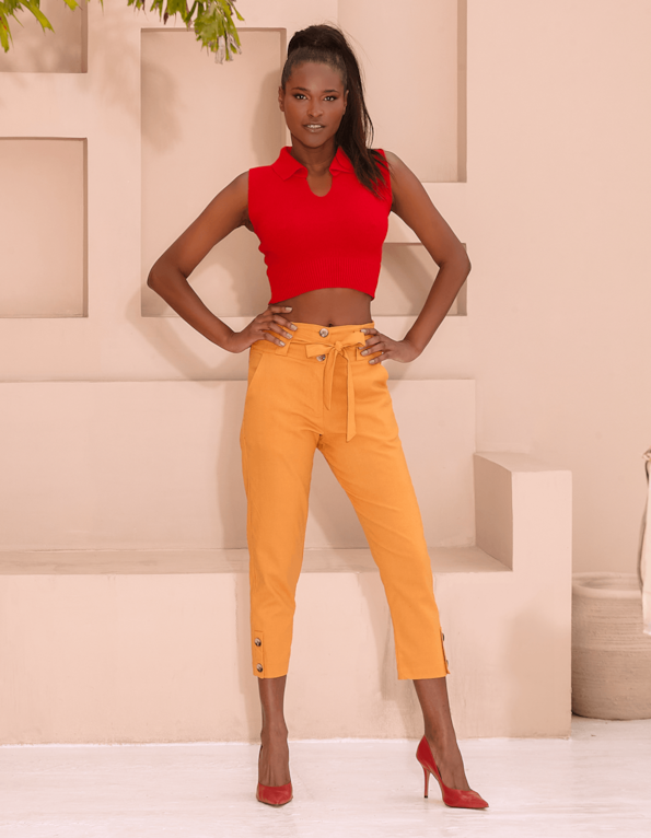 calca cropped clochard mostarda