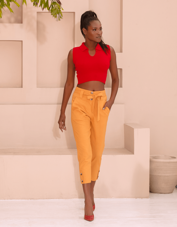 calca cropped clochard mostarda