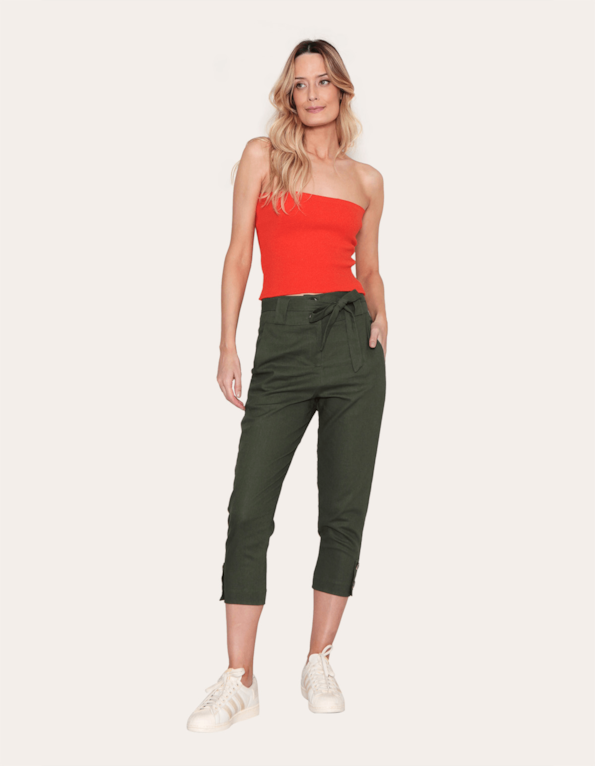 calça cropped clochard verde militar