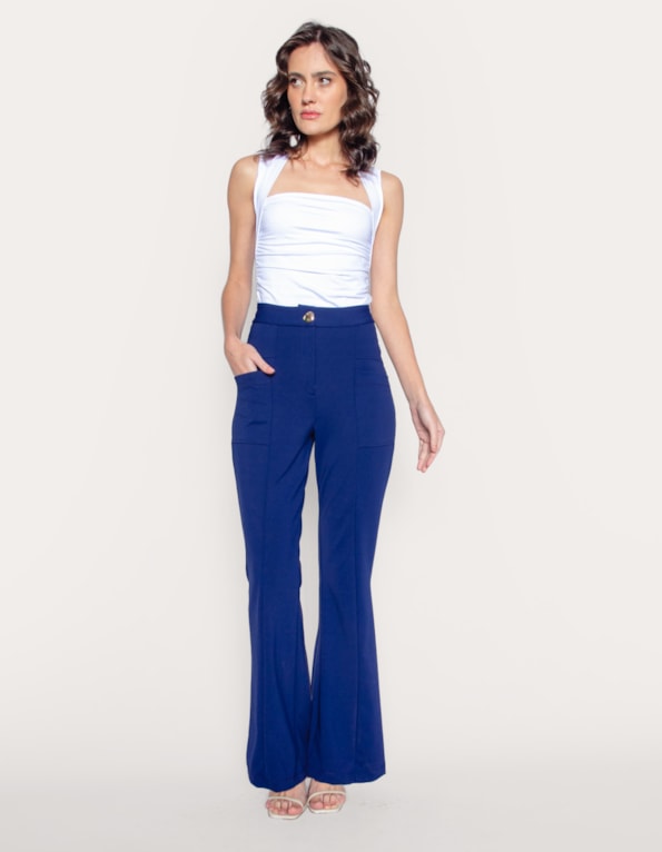 Calca flare malha com bolso Azul escuro