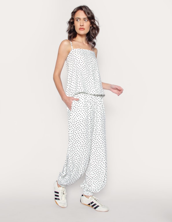 Calça mini aladim poá Branco