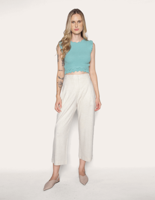 Calça pantacourt alfaiataria Cru