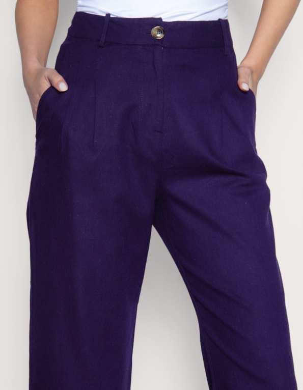 Calça pantacourt com prega linho blend Azul escuro