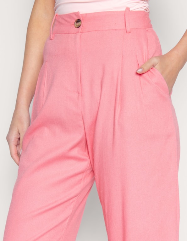 Calça pantacourt com prega linho blend Rosa