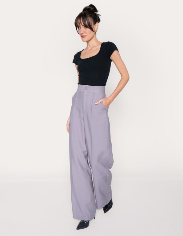 Calça pantalona alfaiataria Cinza