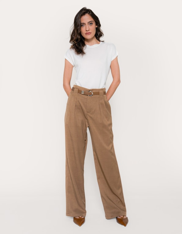 Calça pantalona alfaiataria com cinto