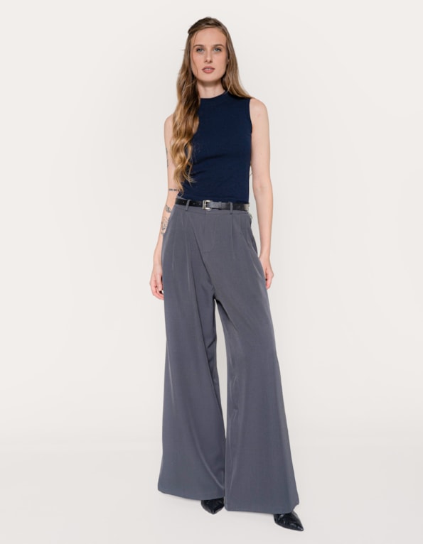 Calça pantalona alfaiataria com cinto