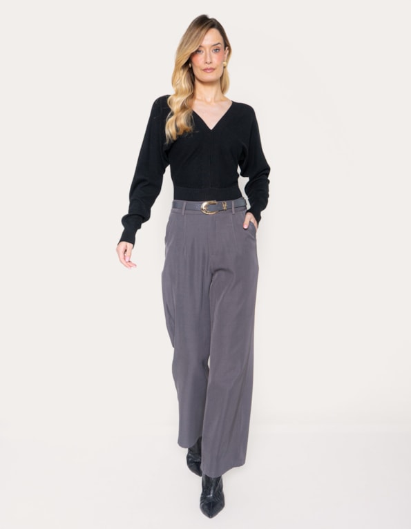 Calça pantalona alfaiataria com cinto Cinza escuro