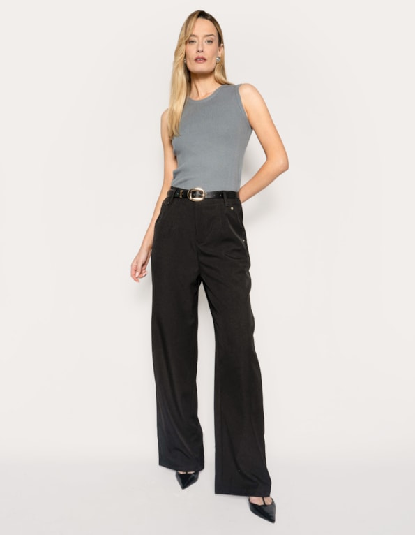 Calça pantalona alfaiataria com cinto Preto
