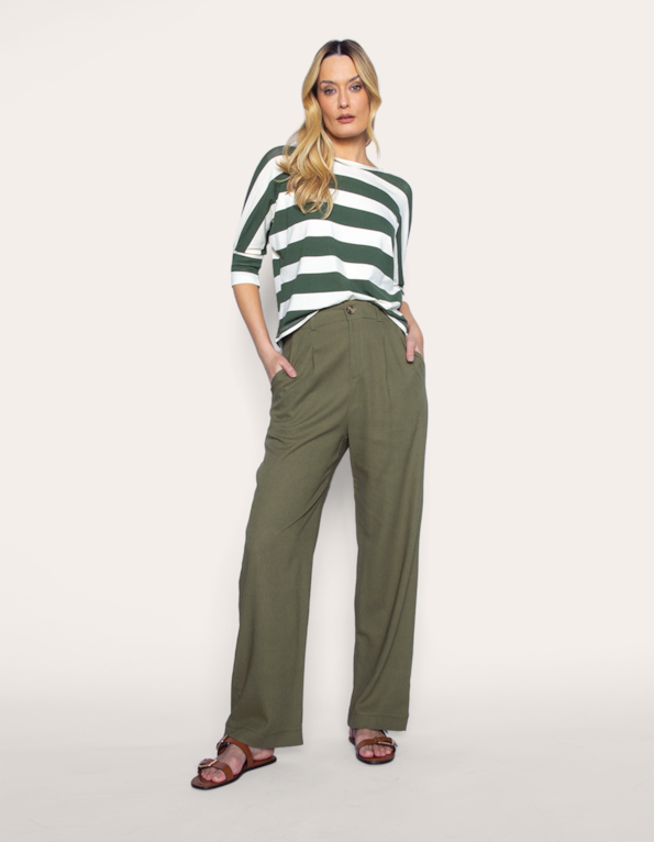 Calça pantalona alfaiataria com pregas Verde militar