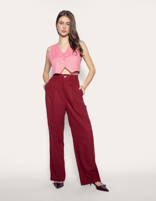 Calça pantalona alfaiataria com pregas Vinho