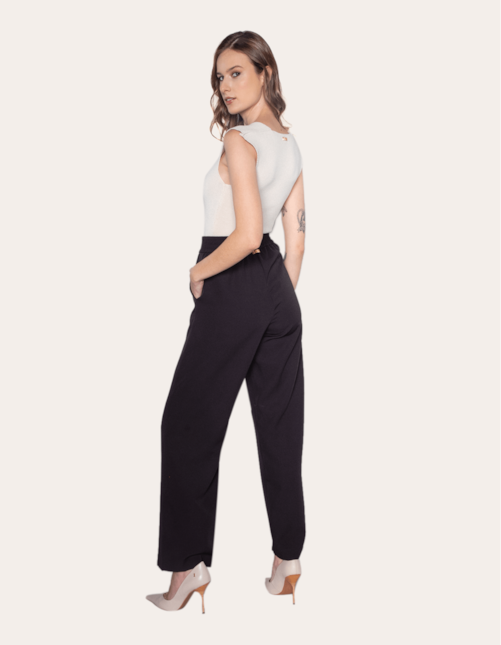 Calça pantalona alfaiataria cós elástico Preto