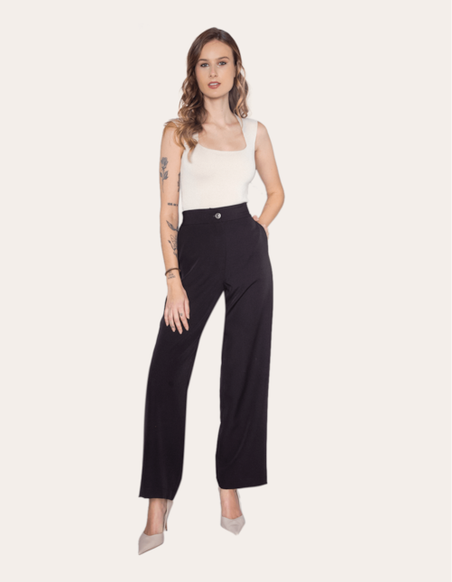 Calça pantalona alfaiataria cós elástico Preto