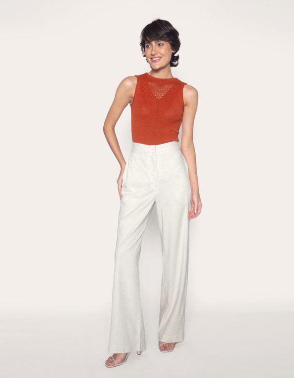 Calça pantalona alfaiataria Cru