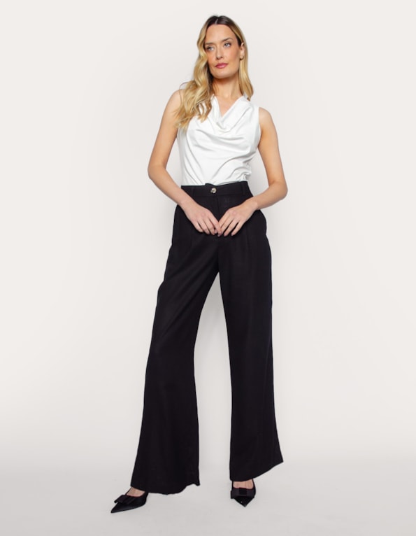 Calca pantalona alfaiataria linho blend Preto