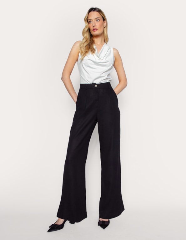 Calca pantalona alfaiataria linho blend Preto