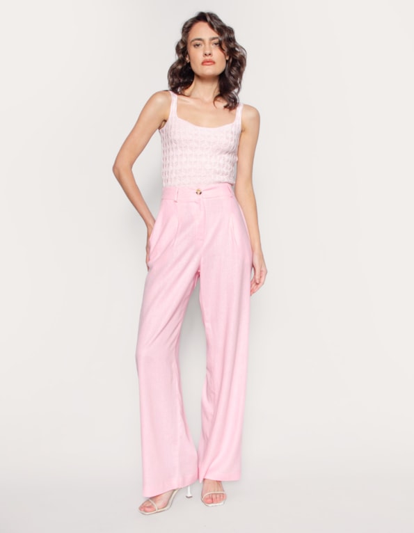 Calca pantalona alfaiataria linho blend Rosa