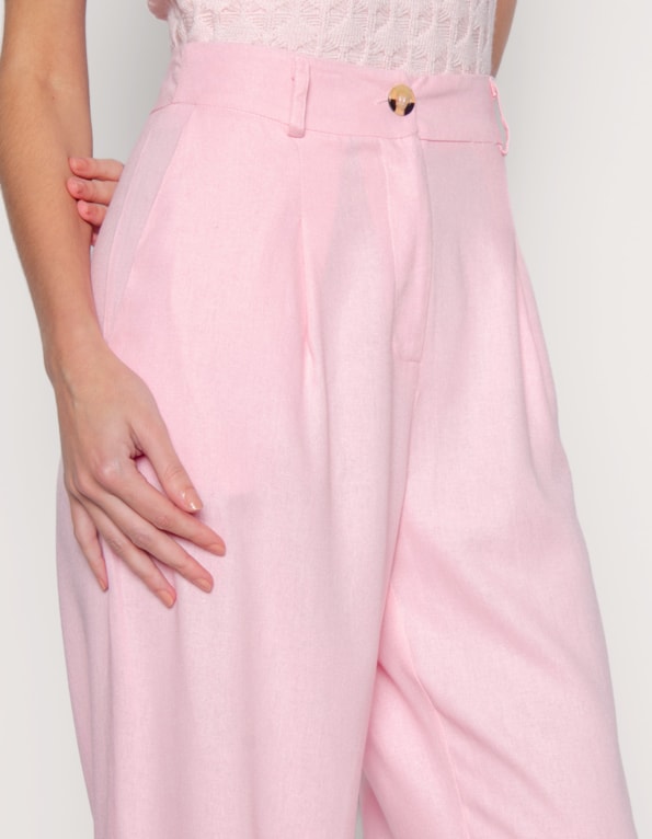Calca pantalona alfaiataria linho blend Rosa