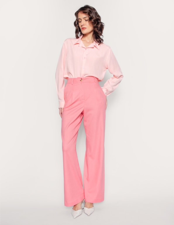 Calca pantalona alfaiataria linho blend Rosa medio