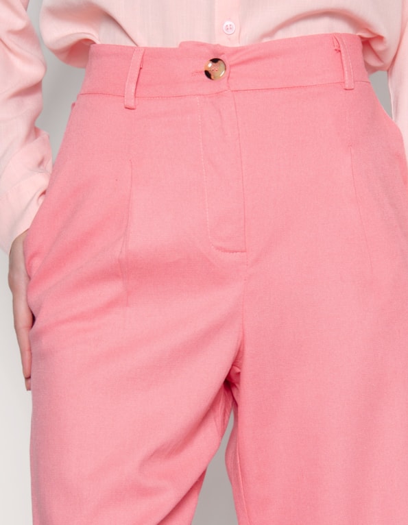 Calca pantalona alfaiataria linho blend Rosa medio
