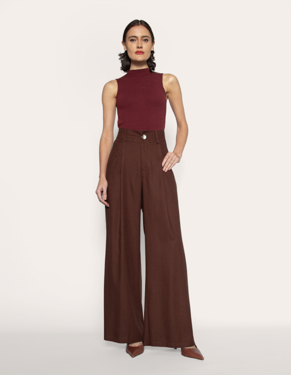 Calça pantalona alfaiataria Marrom