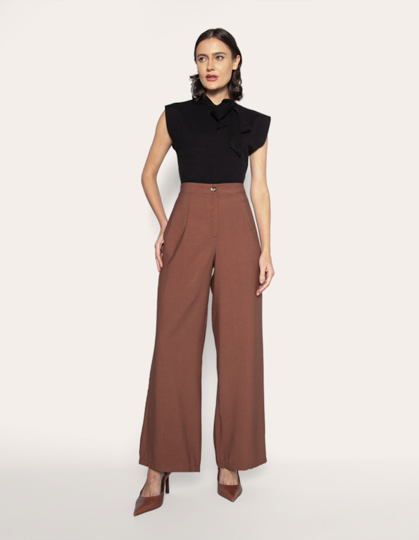 Calça pantalona alfaiataria Marrom