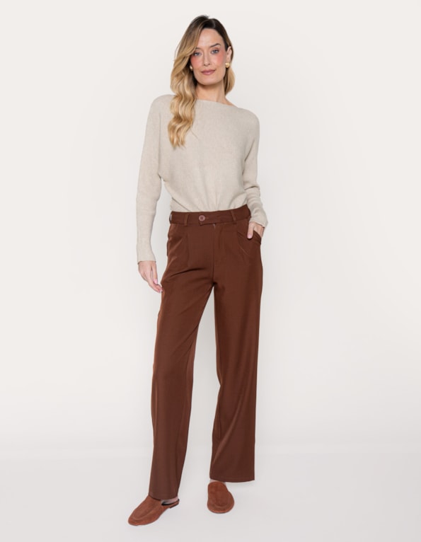 Calça pantalona alfaiataria Marrom