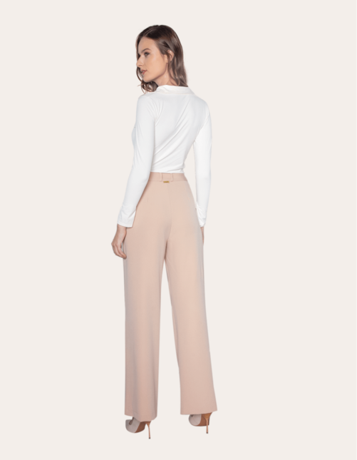 Calça pantalona alfaiataria prega dupla Bege medio