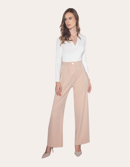Calça pantalona alfaiataria prega dupla Bege medio