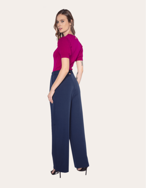 Calça pantalona alfaiataria prega dupla Marinho