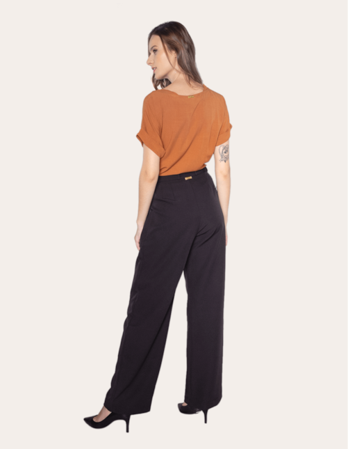 Calça pantalona alfaiataria prega dupla Preto