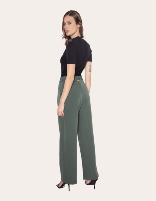 Calça pantalona alfaiataria prega dupla Verde militar
