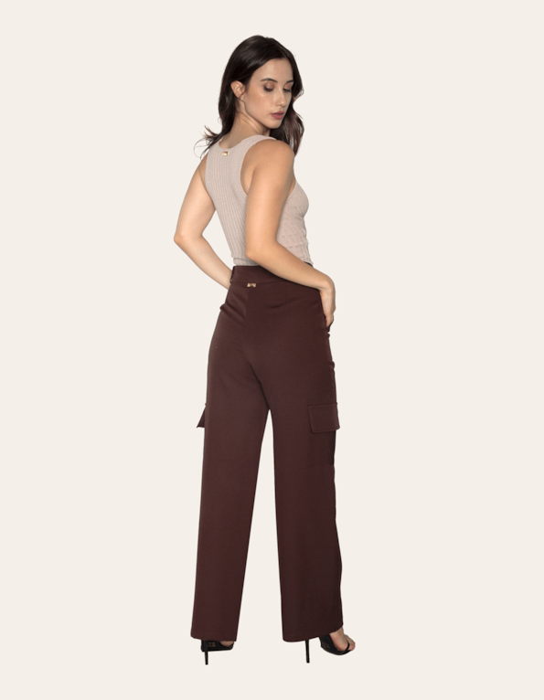 Calça pantalona cargo alfaiataria Marrom