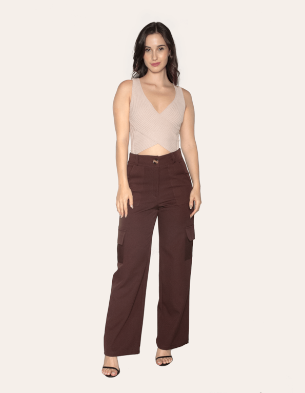 Calça pantalona cargo alfaiataria Marrom