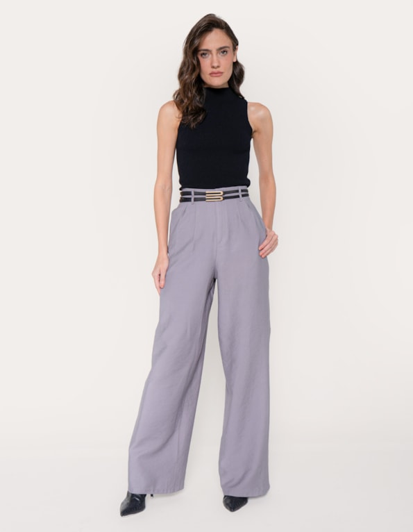 Calça pantalona cinto duplo Cinza