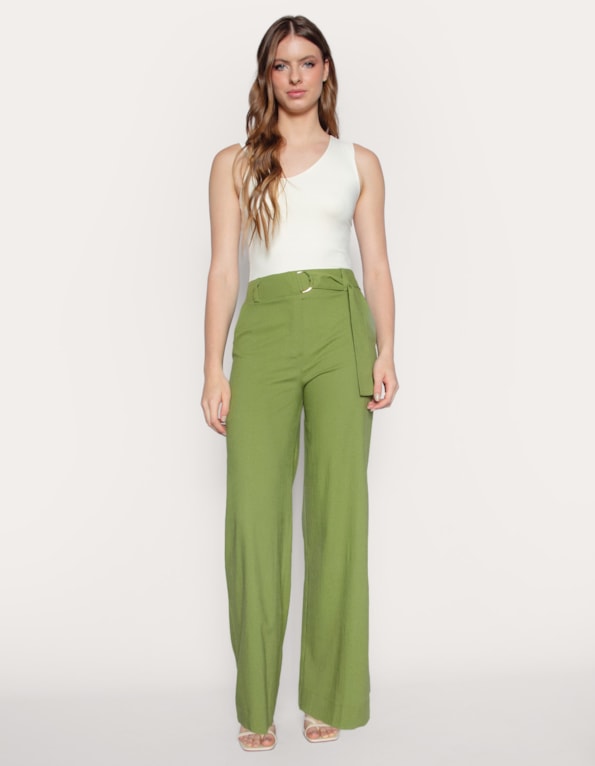 Calça pantalona cinto meia argola