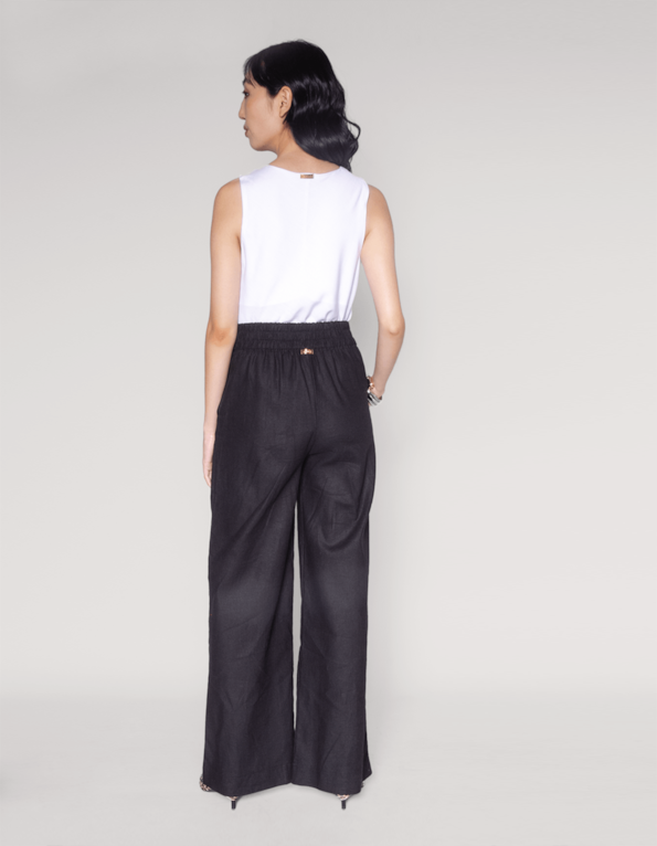 Calça pantalona cinto meia argola Preto