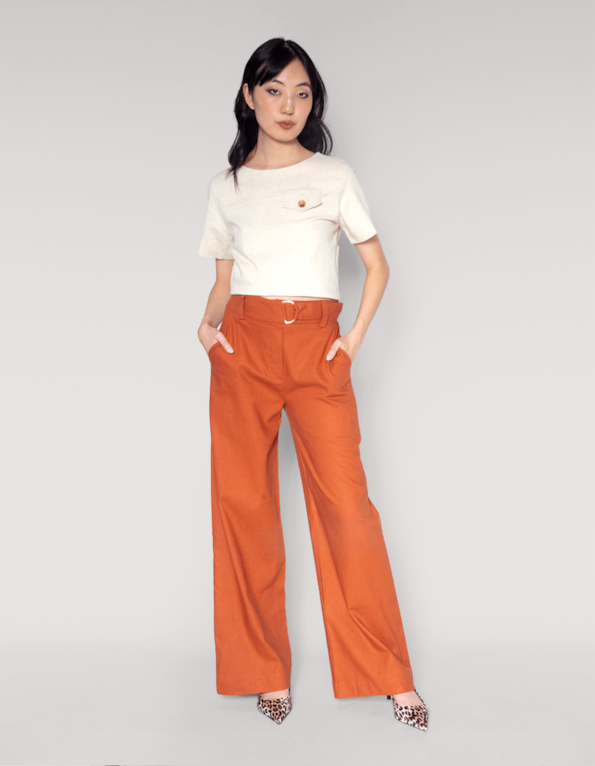 Calça pantalona cinto meia argola Terracota