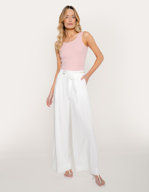 Calça pantalona cinto renda Off white