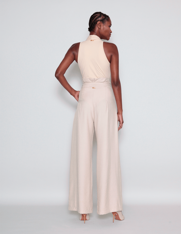 Calça pantalona com pregas Areia