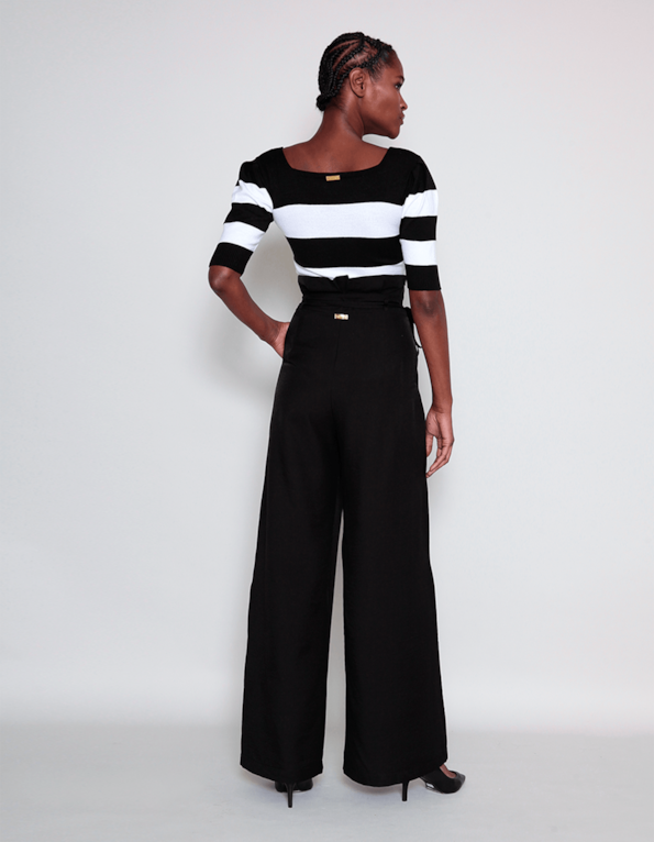 Calça pantalona com pregas Preto