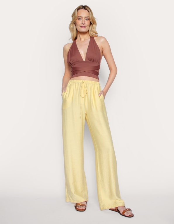 Calça pantalona de amarrar Amarelo claro