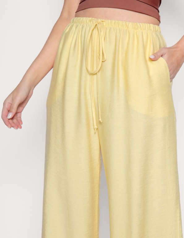 Calça pantalona de amarrar Amarelo claro