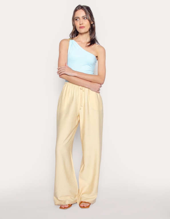 Calça pantalona de amarrar Bege